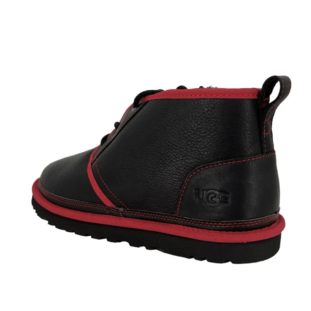 UGG Men's Neumel Leather Low Chukka Black Red Ankle Boot Size 11 Wool Blend NWOB